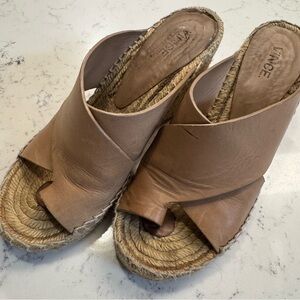 Vince Tan Beige Leather Espadrille Wedge Sandals